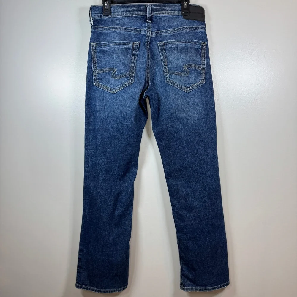 Silver Jeans Co Mens‎ 31x32 Actual L31 Zac Straight Leg Denim Medium Wash Grunge